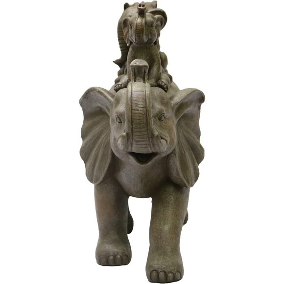 8" H Gray 3 Baby Elephants Riding an Elephant Resin Statue  Home Decor - Picture 2 of 5